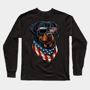 Rottweiler 4th of July American Flag Glasses Stay cool Men Long Sleeve T-Shirt